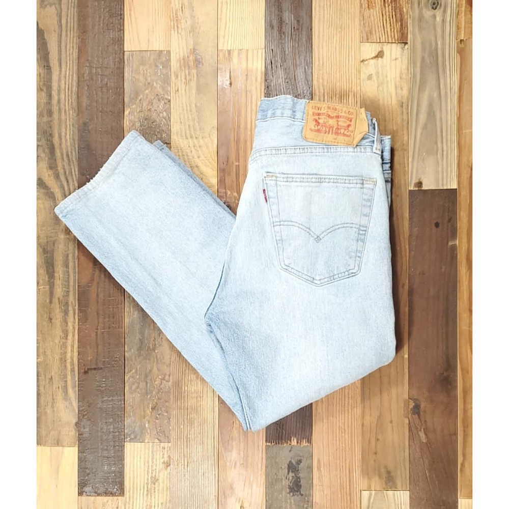 Levis 501 Original Fit Light Wash Straight Leg Button Fly Jeans Mens 32x26